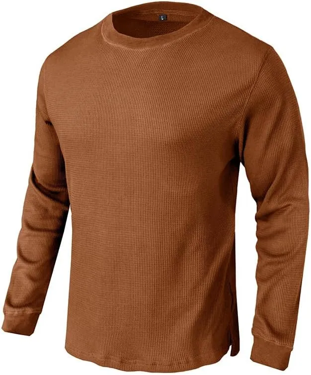 Mens Waffle T Shirt Long Sleeve Basic Shirts Casual Crew Neck Relaxed Fit T-Shirts Lightweight Comfy Tops Soft Tees