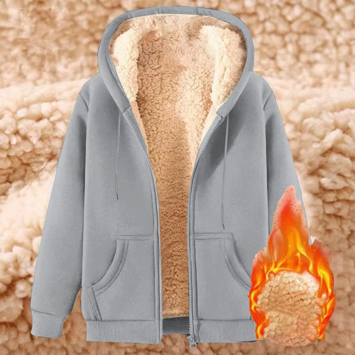 Men's Winter Coats Warm Fleece Lined Jackets with Pockets Hooded Sweatshirt Cashmere Casual Outerwear