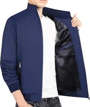 Mens Winter Golf Jackets Sherpa Lined Stand Collar Full Zip Warm Windbreaker Jackets Winter Softshell Bomber Jacket