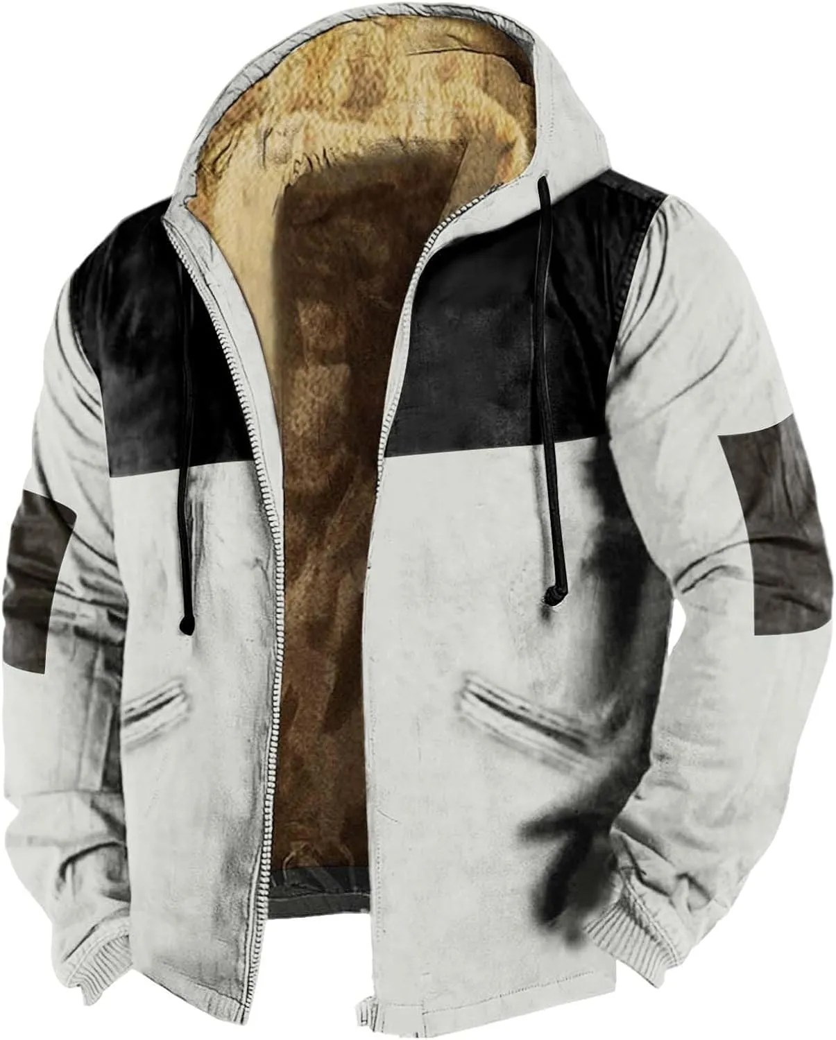 Mens Winter Jacket Sherpa Line Fleece Full Zip Warm Jackets with Hood Plus Size Lightweight Ourdoor Padded Chunky Coats