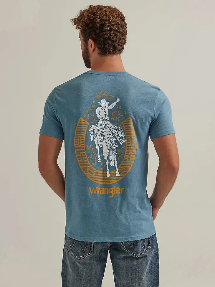 Men's Wrangler 112344148 Back Graphic Short Sleeve Tee Shirt in Provincial Blue