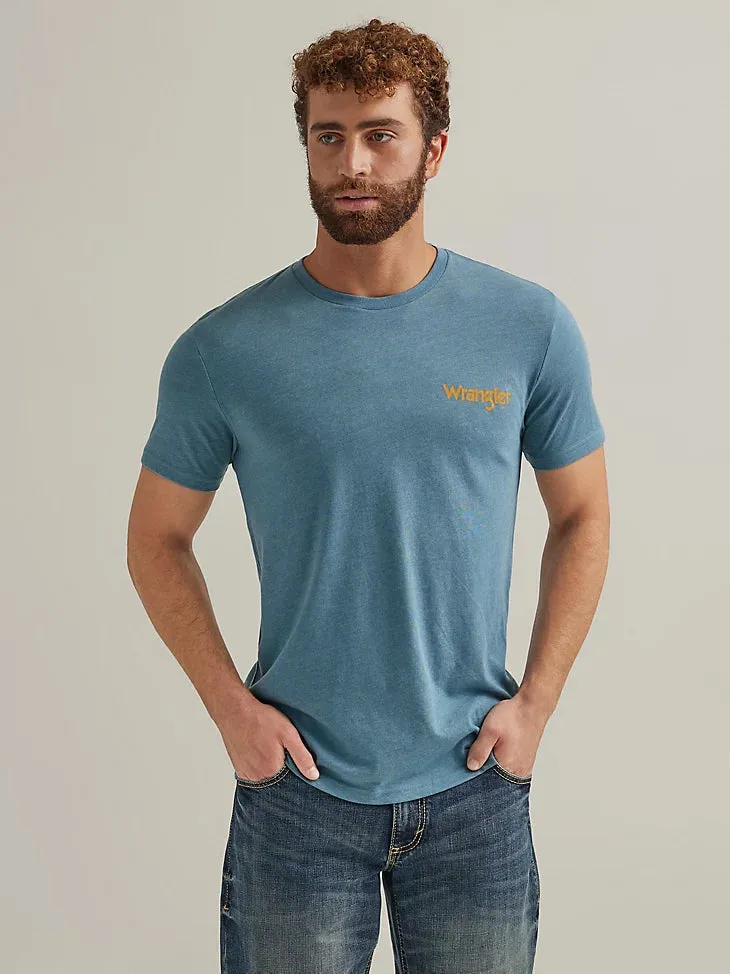 Men's Wrangler 112344148 Back Graphic Short Sleeve Tee Shirt in Provincial Blue