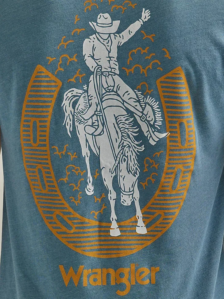 Men's Wrangler 112344148 Back Graphic Short Sleeve Tee Shirt in Provincial Blue