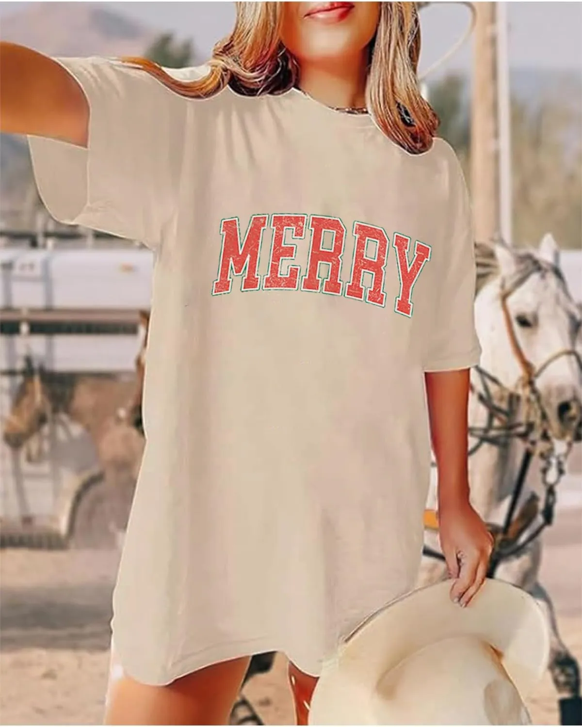 Merry Christmas Shirts Women Vintage Merry Letter Printed T-Shirt Xmas Gifts Christmas Holiday Oversized Tees Top