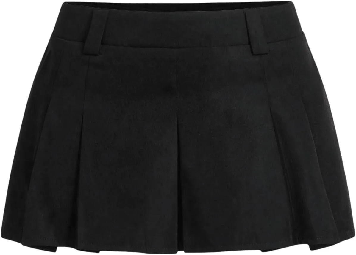 Milumia Women's High Waisted Zipper A Line Ruffle Hem Pleated Mini Skirts