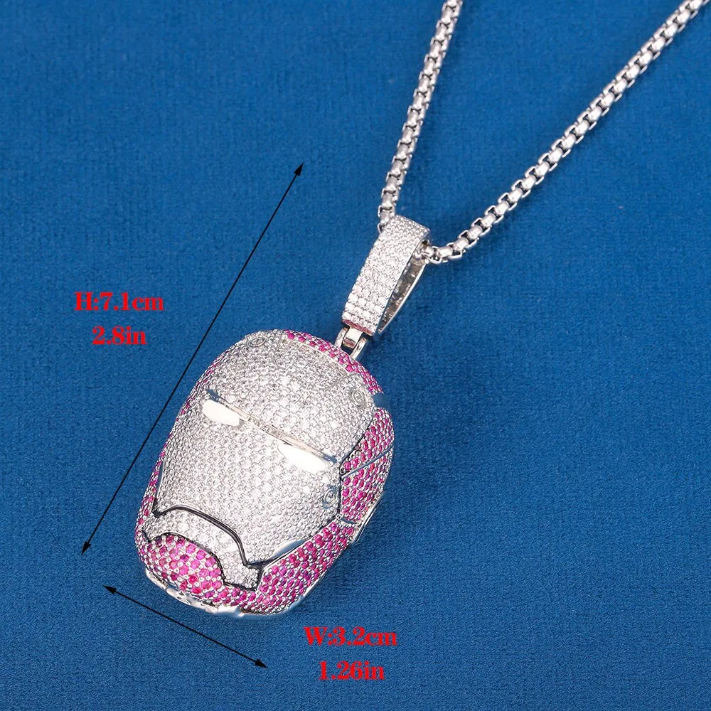 New High Restore HipHop Full Zircon Inlay Iron Man Head Pendant With Chain