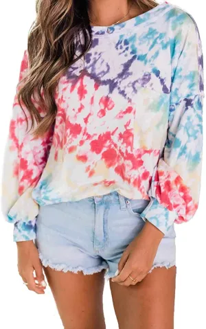 New MiXXAR Women's Tie Dye Printed Over-sized Long Sleeve Pullover Lightweight Sweatshirt, Sz L!