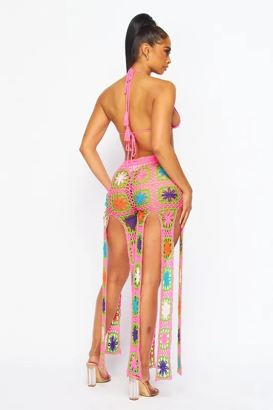 Oasis Rainbow Grandma Square Crochet Short Set