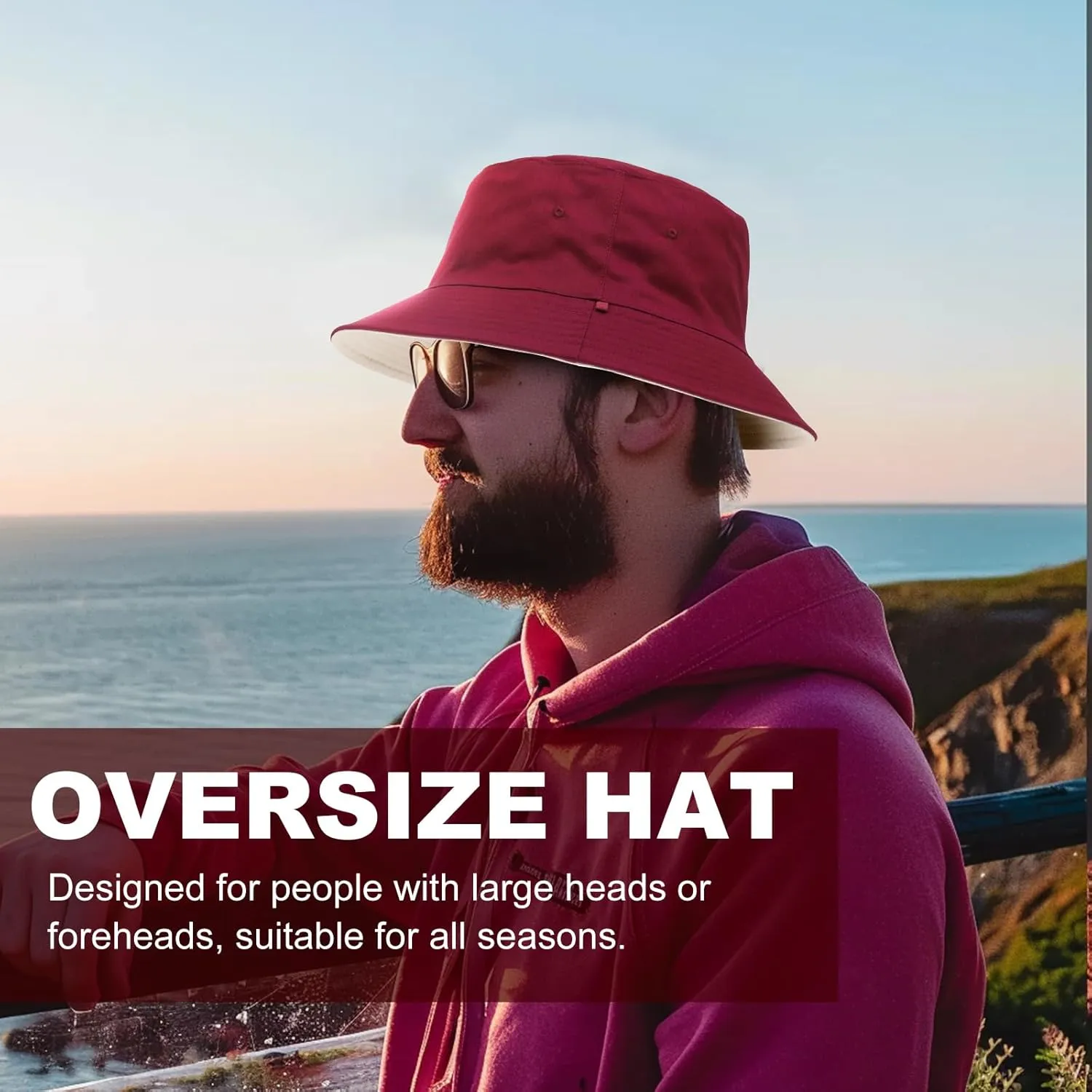 Oversize XXL Bucket Hat, Reversible Cotton Fisherman Hats, Unisex Trendy Double Side Wear Summer Bucket Sun Hats