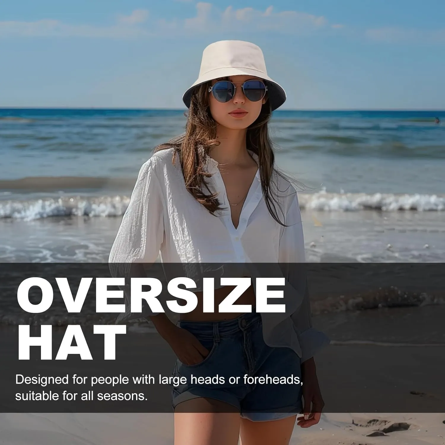 Oversize XXL Bucket Hat, Reversible Cotton Fisherman Hats, Unisex Trendy Double Side Wear Summer Bucket Sun Hats