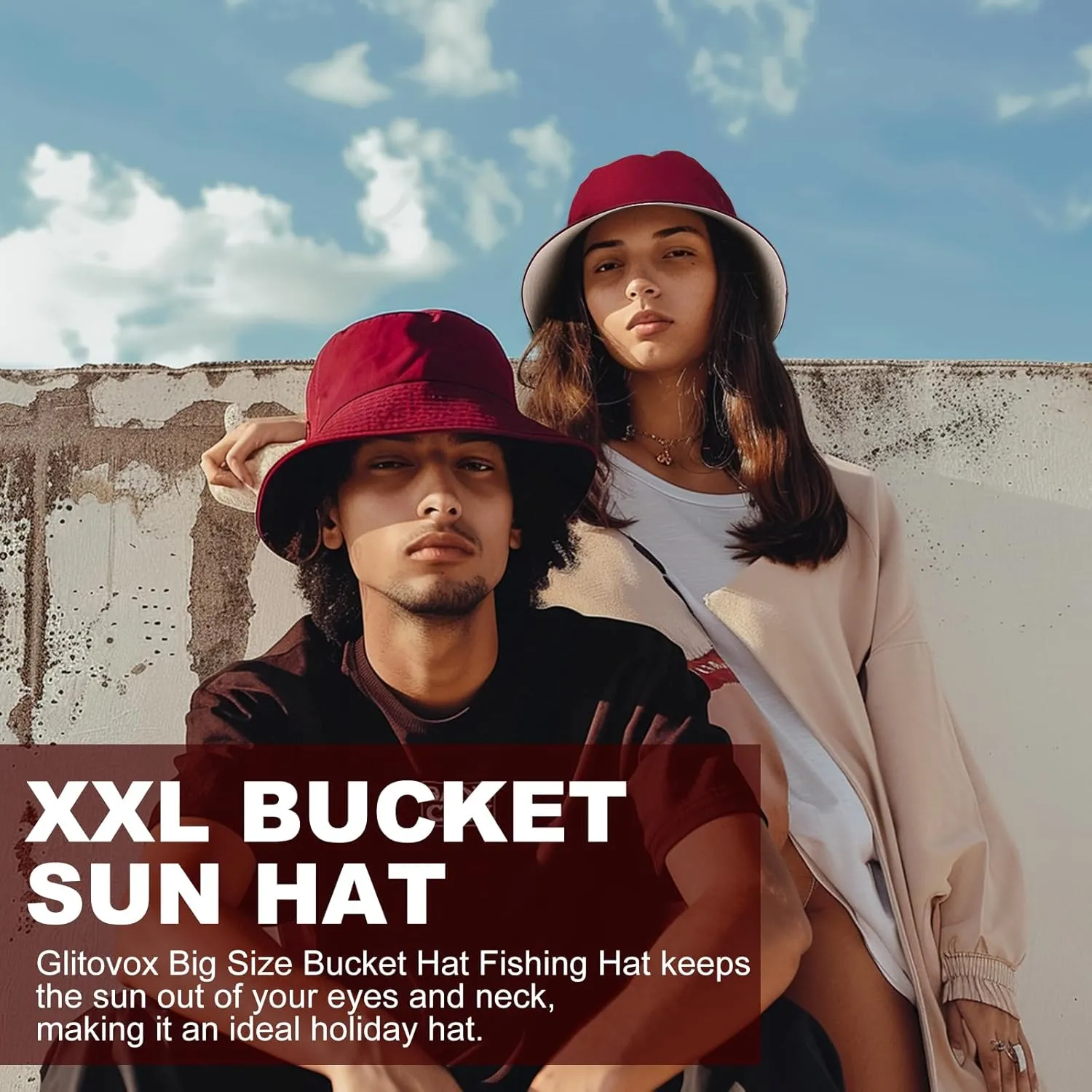 Oversize XXL Bucket Hat, Reversible Cotton Fisherman Hats, Unisex Trendy Double Side Wear Summer Bucket Sun Hats