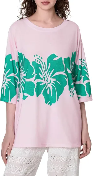 Oversized Graphic Shirt for Teens Girl Y2K Ocean Floral Short Sleeve Baggy Tee Shirts Vintage Aesthetic Coastal Tops