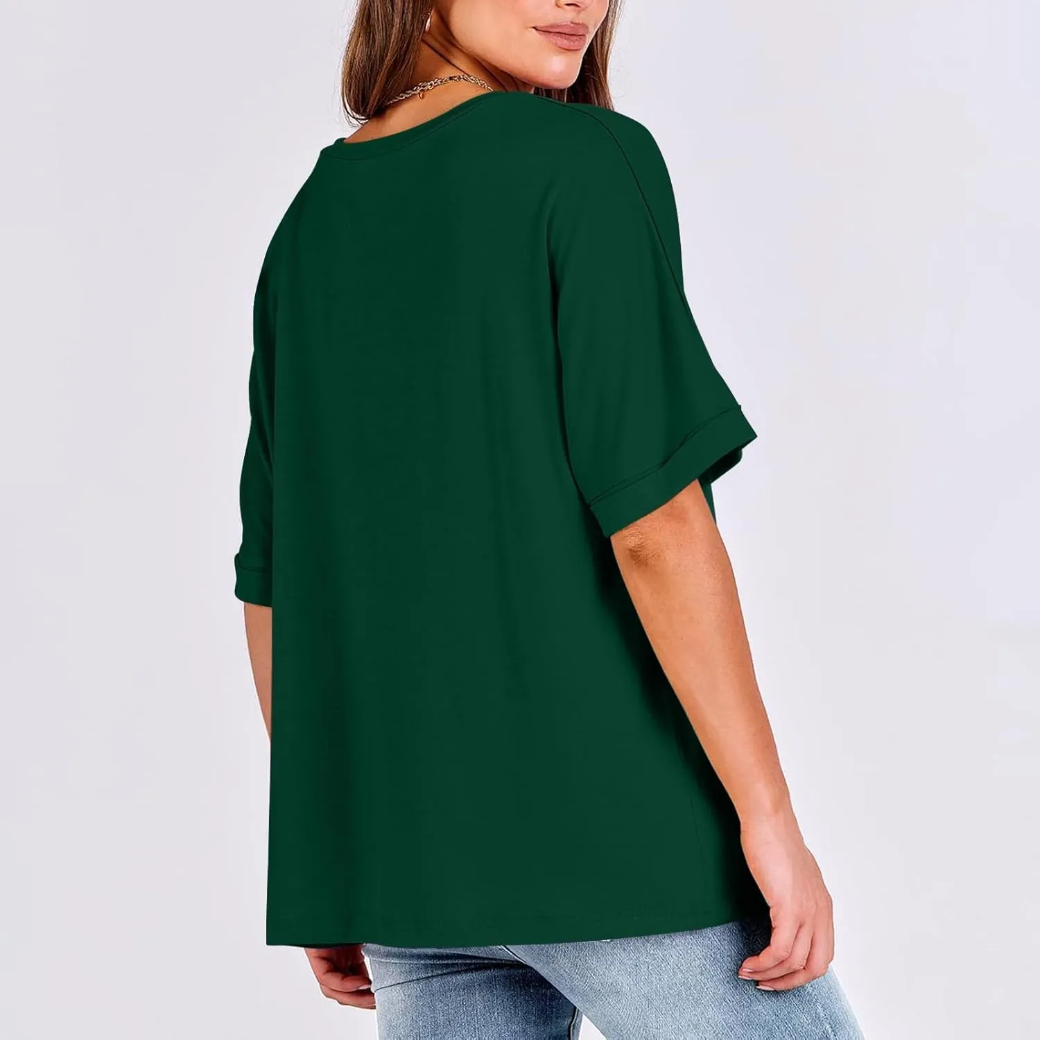 Oversized Shirts for Women V Neck Rolled Short Sleeve Shirts Loose Fit Summer Tops Casual Workout Shirts Tunic Tops
