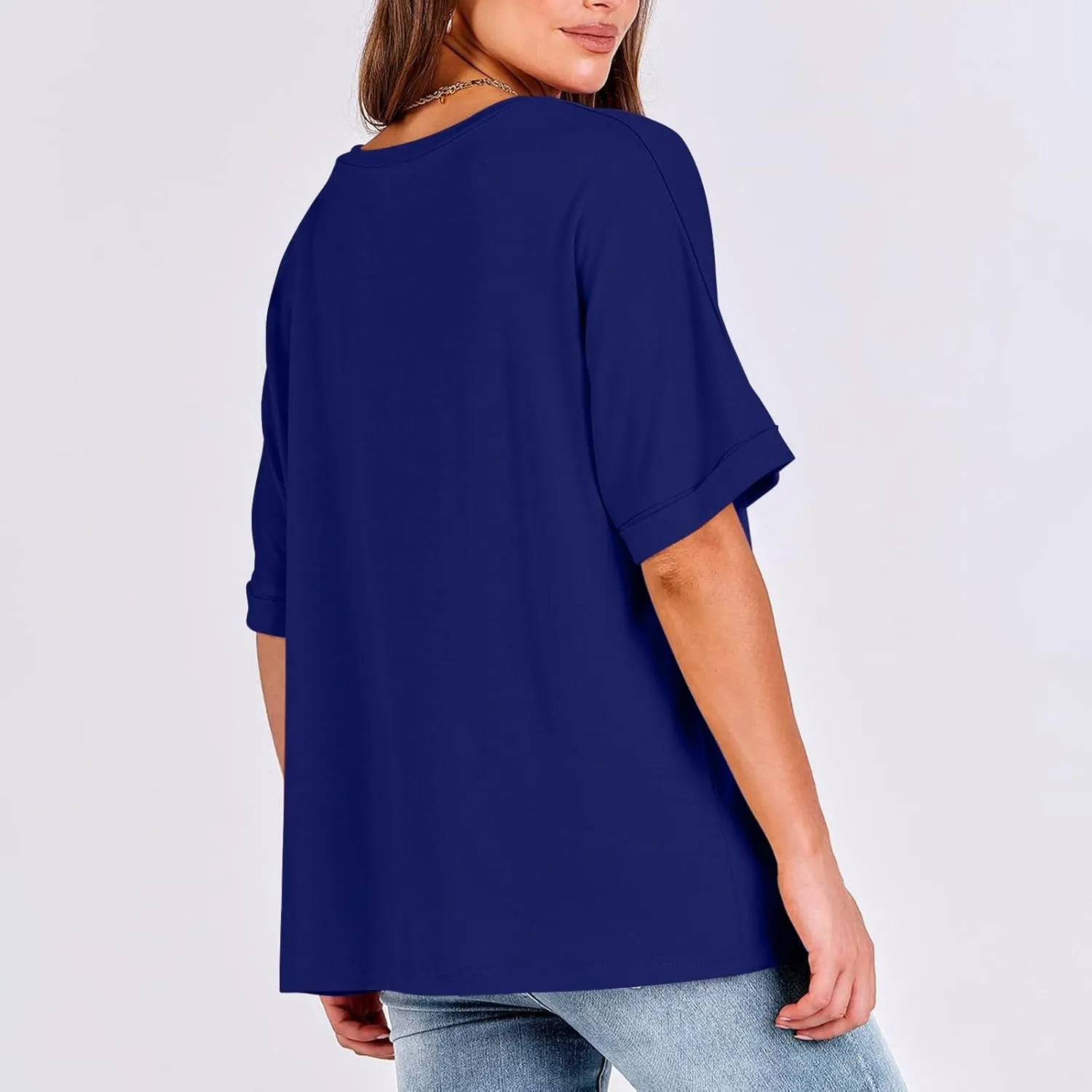 Oversized Shirts for Women V Neck Rolled Short Sleeve Shirts Loose Fit Summer Tops Casual Workout Shirts Tunic Tops