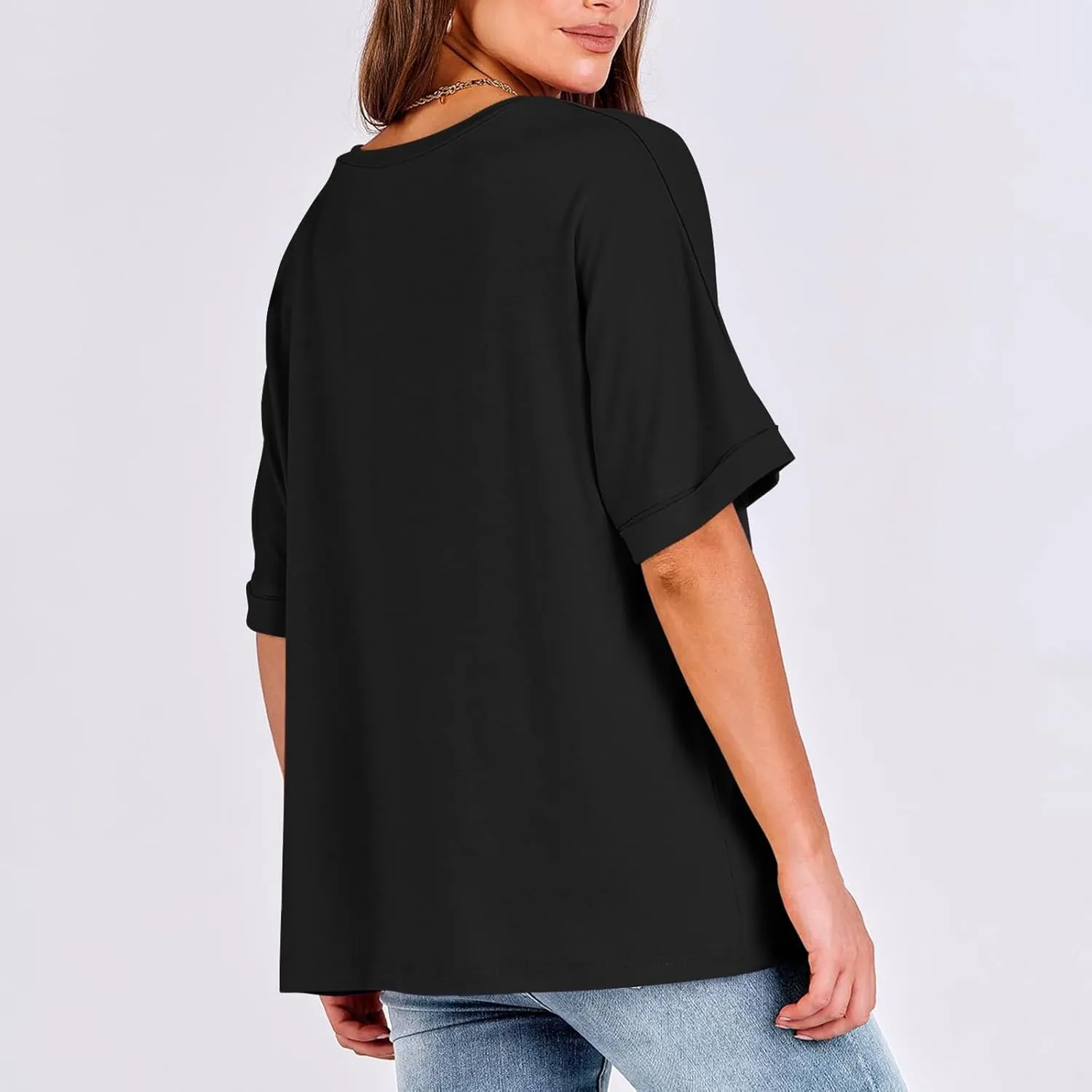 Oversized Shirts for Women V Neck Rolled Short Sleeve Shirts Loose Fit Summer Tops Casual Workout Shirts Tunic Tops