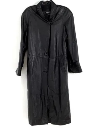 Pelle Men's Black Leather Long Trench Coat - Size M