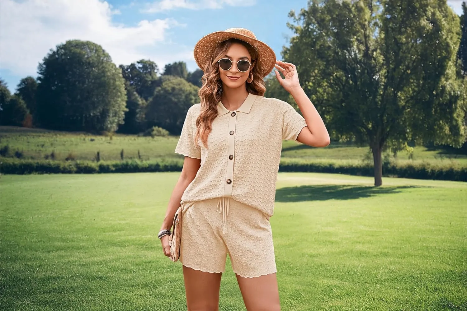 Pink Queen Women Knit Shorts Set 2 Piece Outfits Short Sleeve Button Down Sweater Top and Shorts Lounge Set