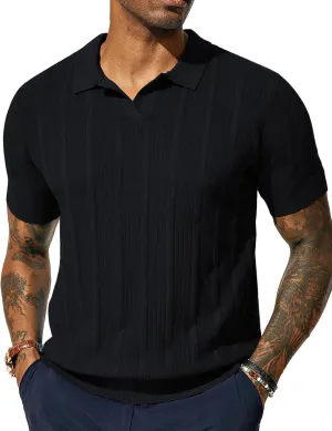 PJ PAUL JONES Mens Polo Shirts Textured Knit V-Neck Summer Shirts