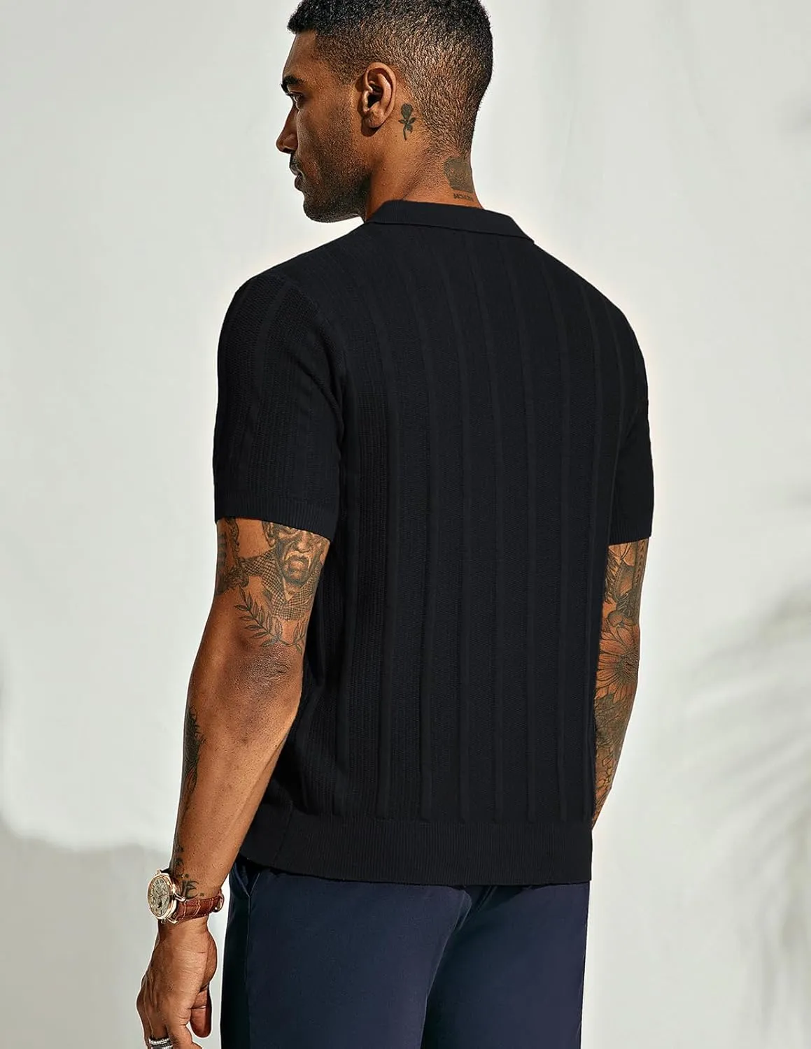 PJ PAUL JONES Mens Polo Shirts Textured Knit V-Neck Summer Shirts