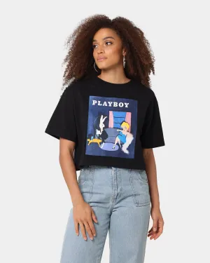 Playboy Women's June '54 Oversized Cropped T-Shirt Black