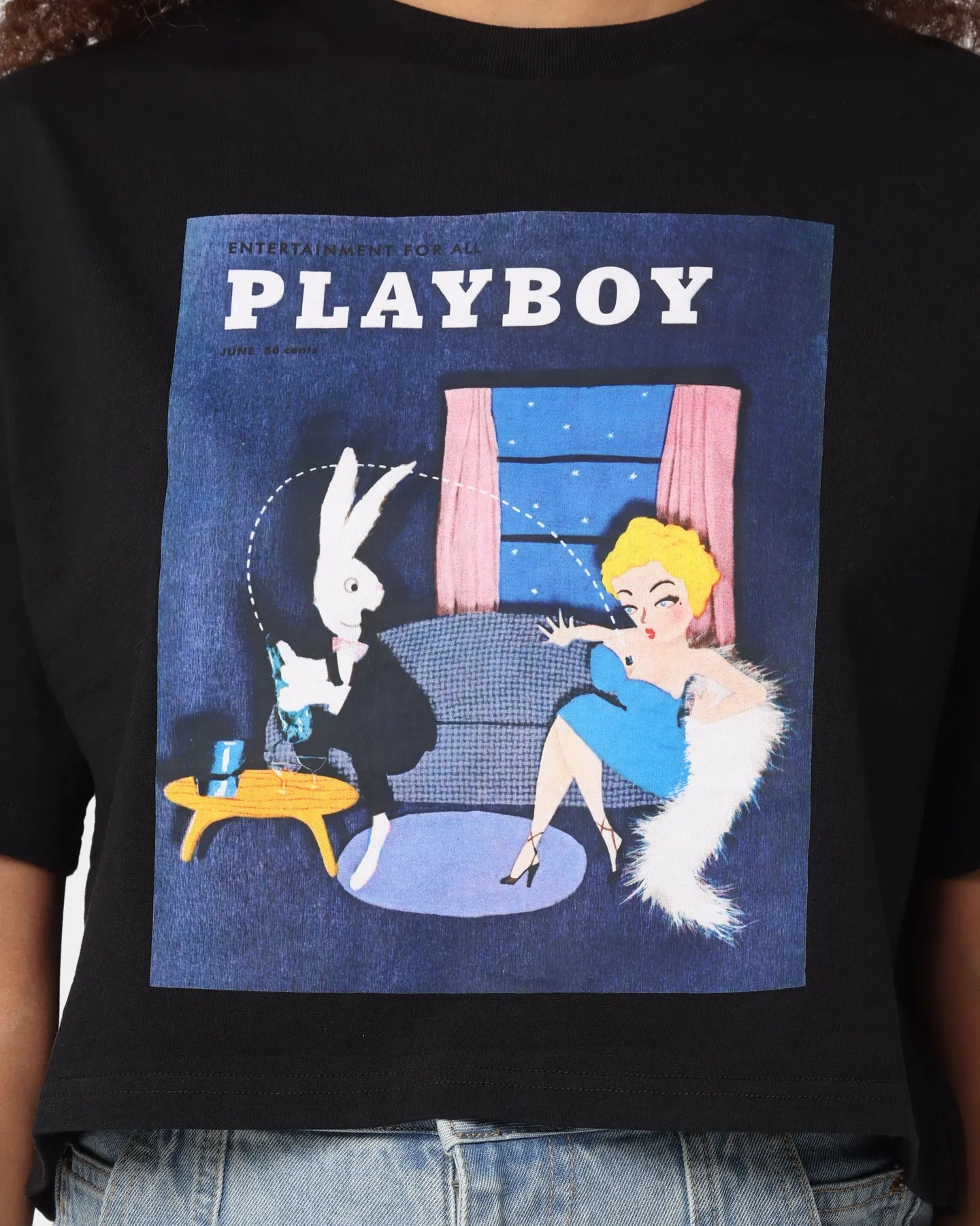 Playboy Women's June '54 Oversized Cropped T-Shirt Black