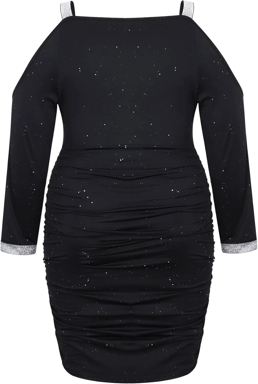 Plus Size Black Dress - Off The Shoulder Sexy Ruched Bodycon Dress Holiday Party Glitter Long Sleeve Cocktail Dress