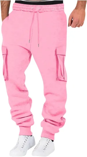 Plus Size Cargo Pants for Men Leisure Loose Sports Running Solid Color Lace Up Cargo Pants Sweater Pants Men Gifts