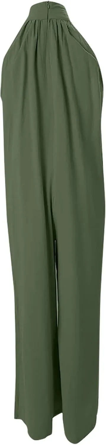 Plus Size Jumpsuit Women's Summer Beach Casual Sleeveless Solid Color Fashion Wide Leg Jumpsuit