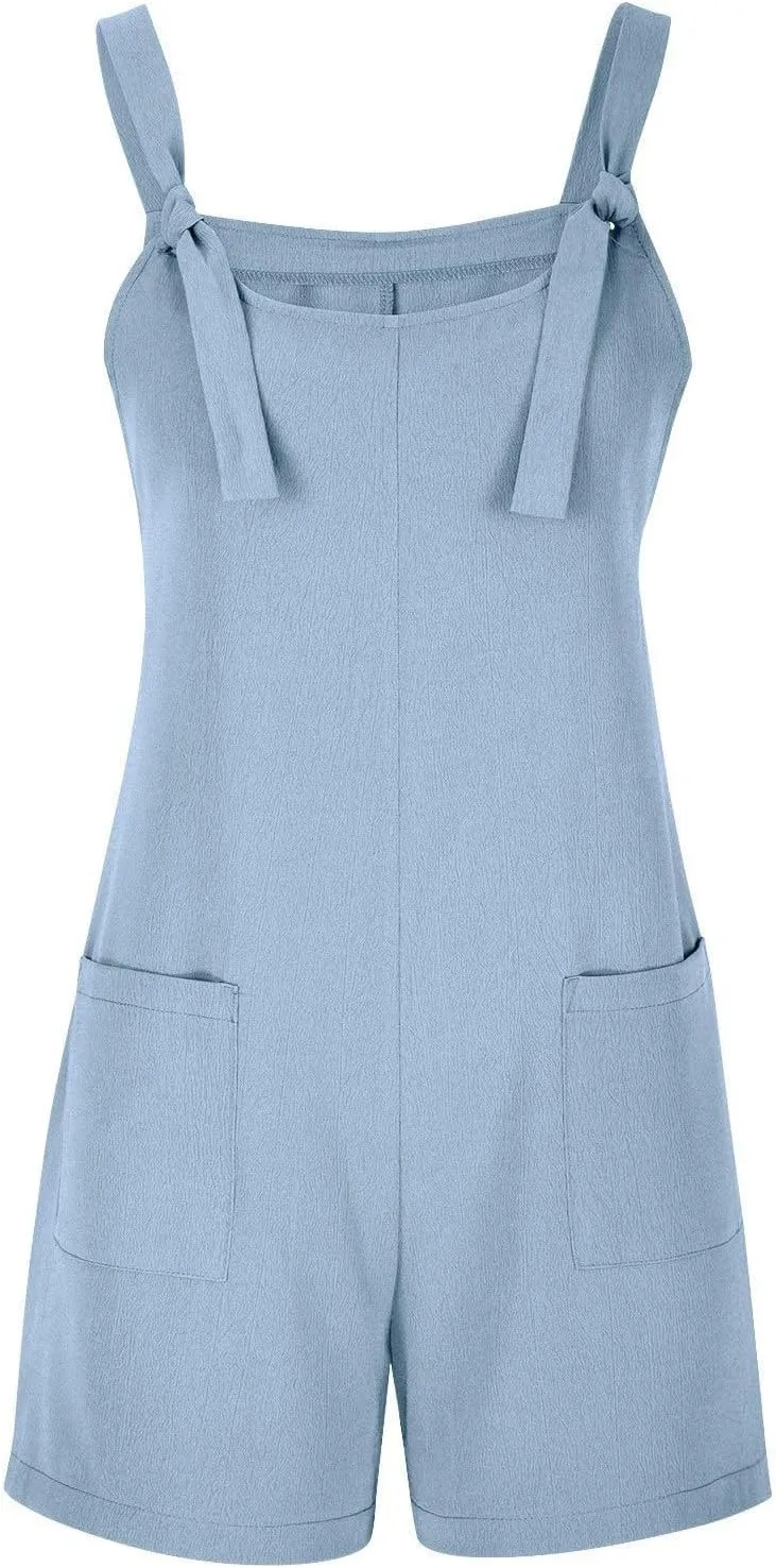 Plus Size Short Rompers for Women Linen Overall Shorts with Pockets Shortalls Adjustable Straps Short Bib Overalls Jumpsuits