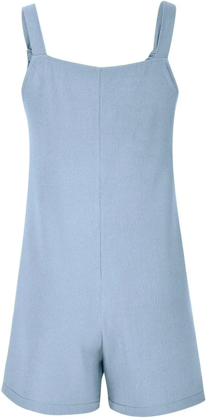 Plus Size Short Rompers for Women Linen Overall Shorts with Pockets Shortalls Adjustable Straps Short Bib Overalls Jumpsuits