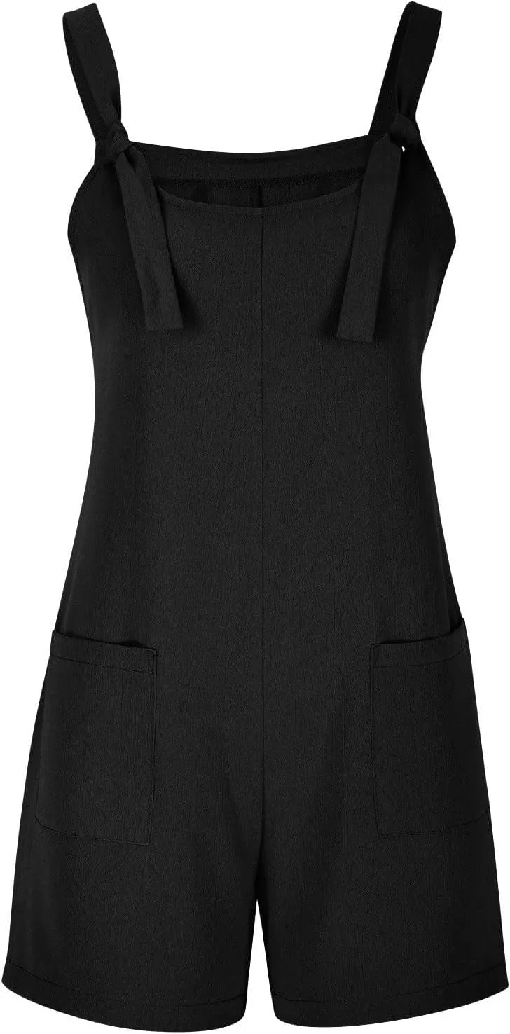 Plus Size Short Rompers for Women Linen Overall Shorts with Pockets Shortalls Adjustable Straps Short Bib Overalls Jumpsuits