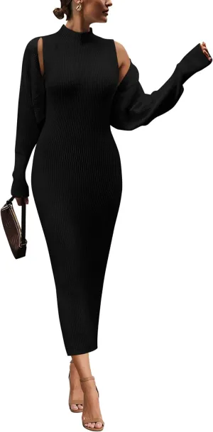 PRETTYGARDEN Womens Fall 2 Piece Outfits Bodycon Maxi Tank Pullover Sweater Dress and Long Sleeve Cropped Cardigan Knit Sets