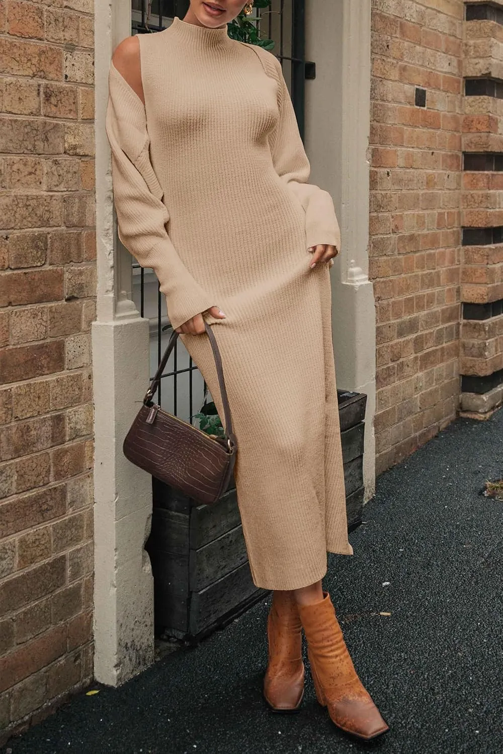 PRETTYGARDEN Womens Fall 2 Piece Outfits Bodycon Maxi Tank Pullover Sweater Dress and Long Sleeve Cropped Cardigan Knit Sets