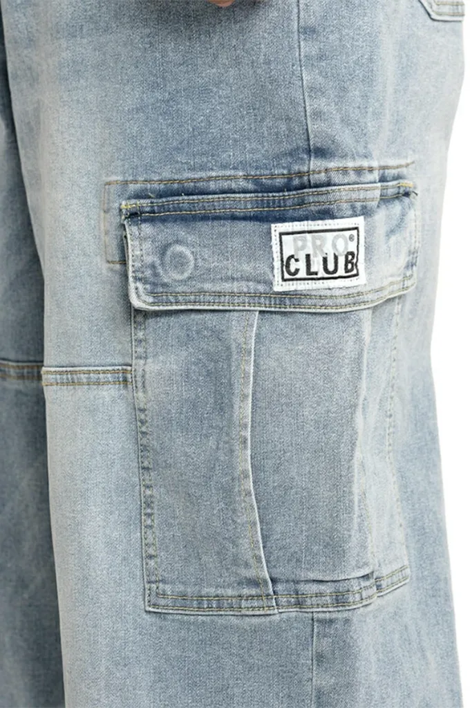 Pro Club Men's Heavyweight Baggy Fit Denim Cargo Pants