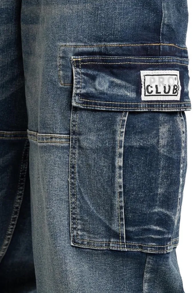 Pro Club Men's Heavyweight Baggy Fit Denim Cargo Pants