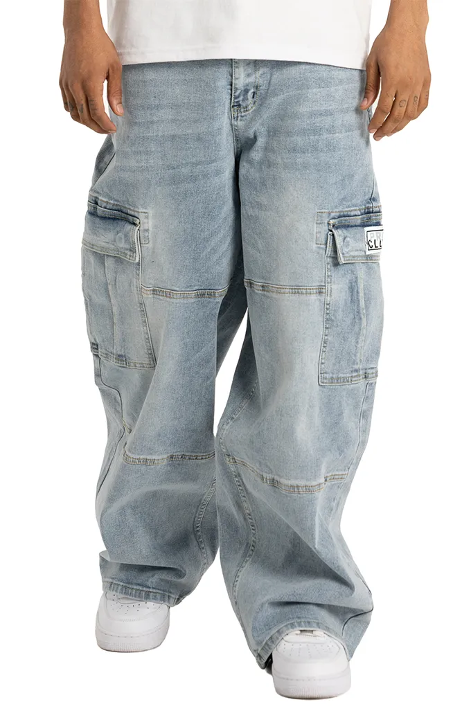 Pro Club Men's Heavyweight Baggy Fit Denim Cargo Pants