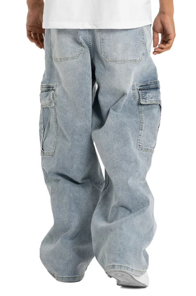 Pro Club Men's Heavyweight Baggy Fit Denim Cargo Pants