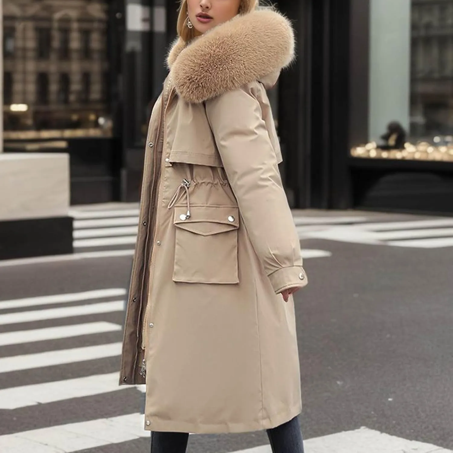 Puffer Jacket Womens Tops Plus Size Zip Up Down Jackets Sherpa Lined Parka Thermal Going Out Winter Hooded Coats