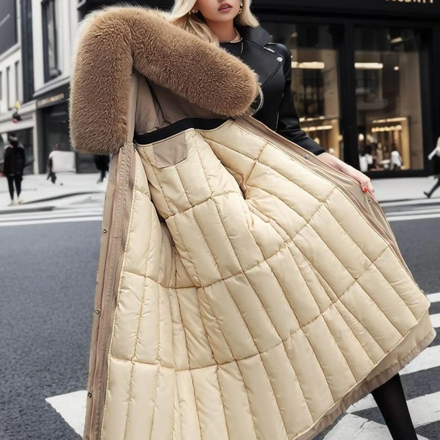 Puffer Jacket Womens Tops Plus Size Zip Up Down Jackets Sherpa Lined Parka Thermal Going Out Winter Hooded Coats