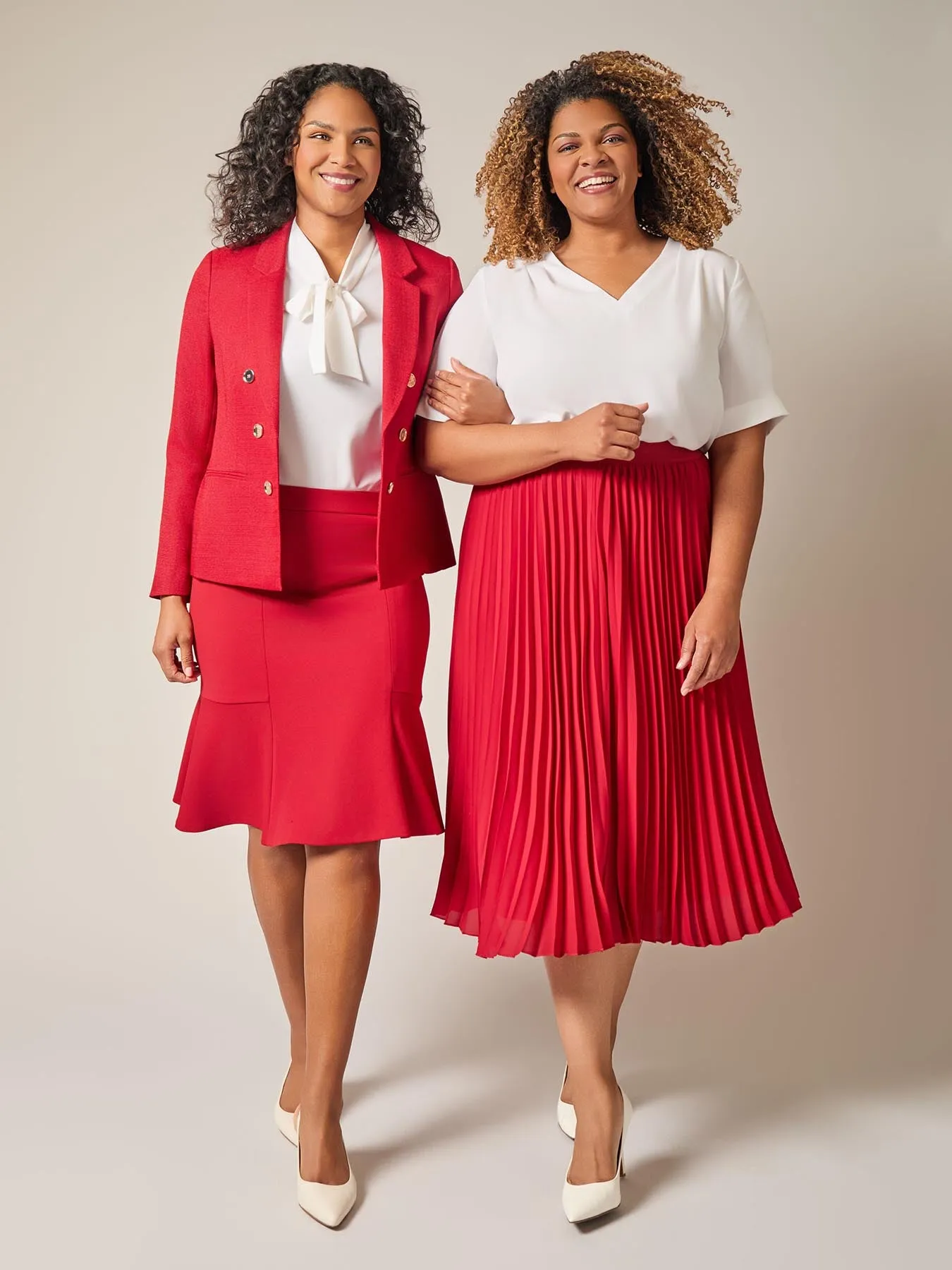 Pull-On Pleated Elastic Waist Skimmer Skirt, Crimson