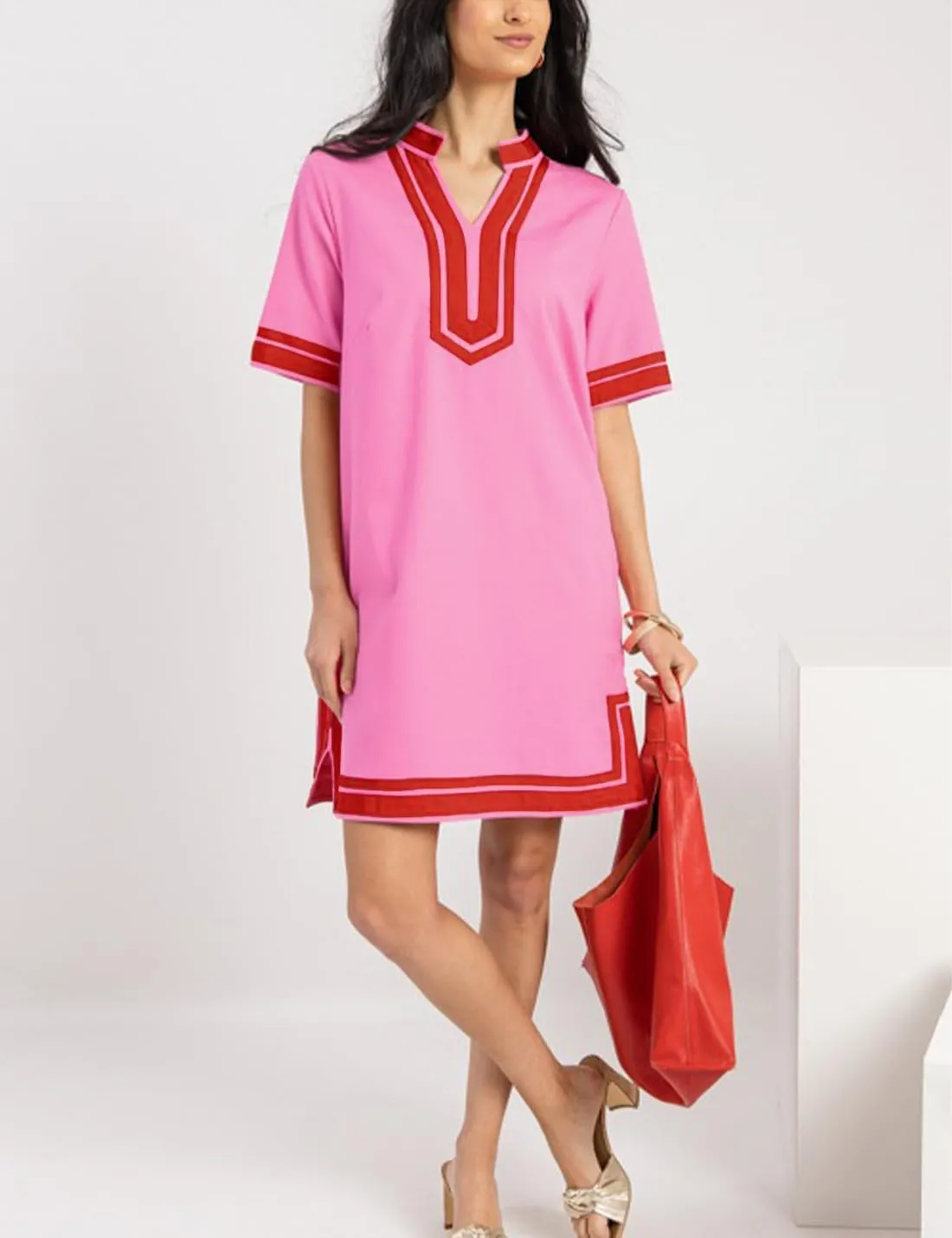 QIBABU Linen Dress for Women Color Block Swimsuit Coverup Casual Shirt Dress with Pockets