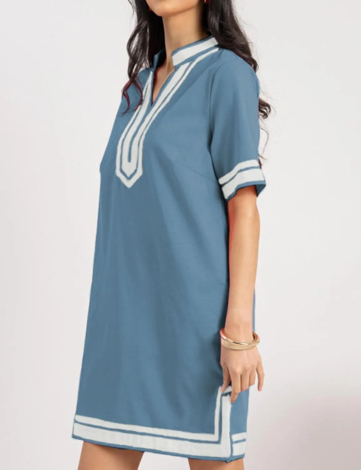 QIBABU Linen Dress for Women Color Block Swimsuit Coverup Casual Shirt Dress with Pockets