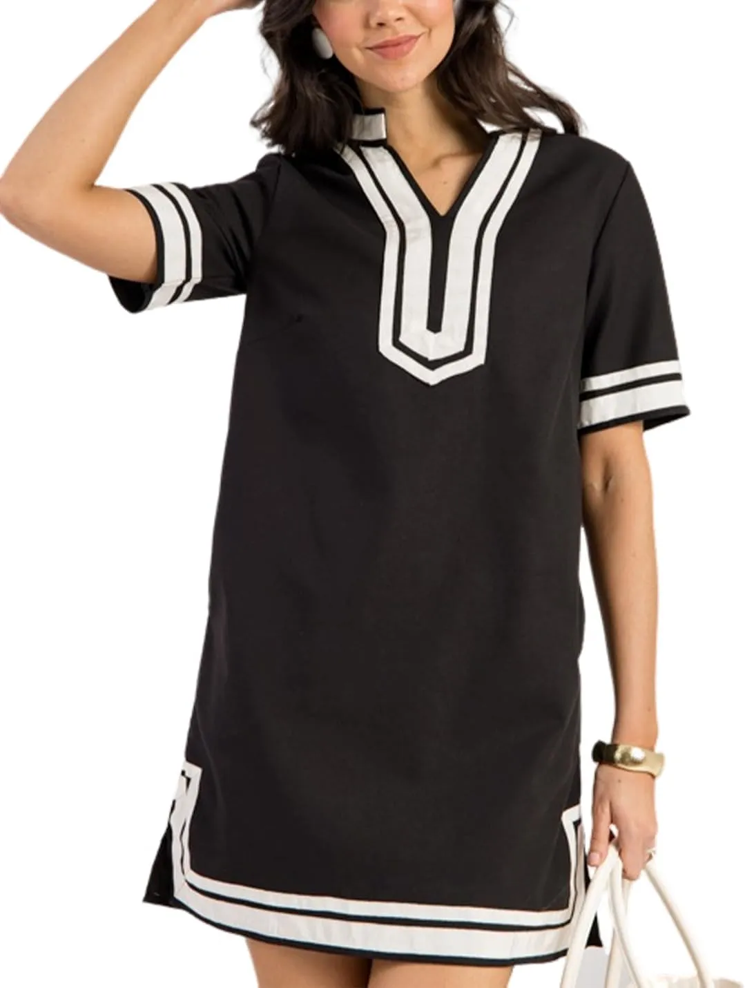 QIBABU Linen Dress for Women Color Block Swimsuit Coverup Casual Shirt Dress with Pockets