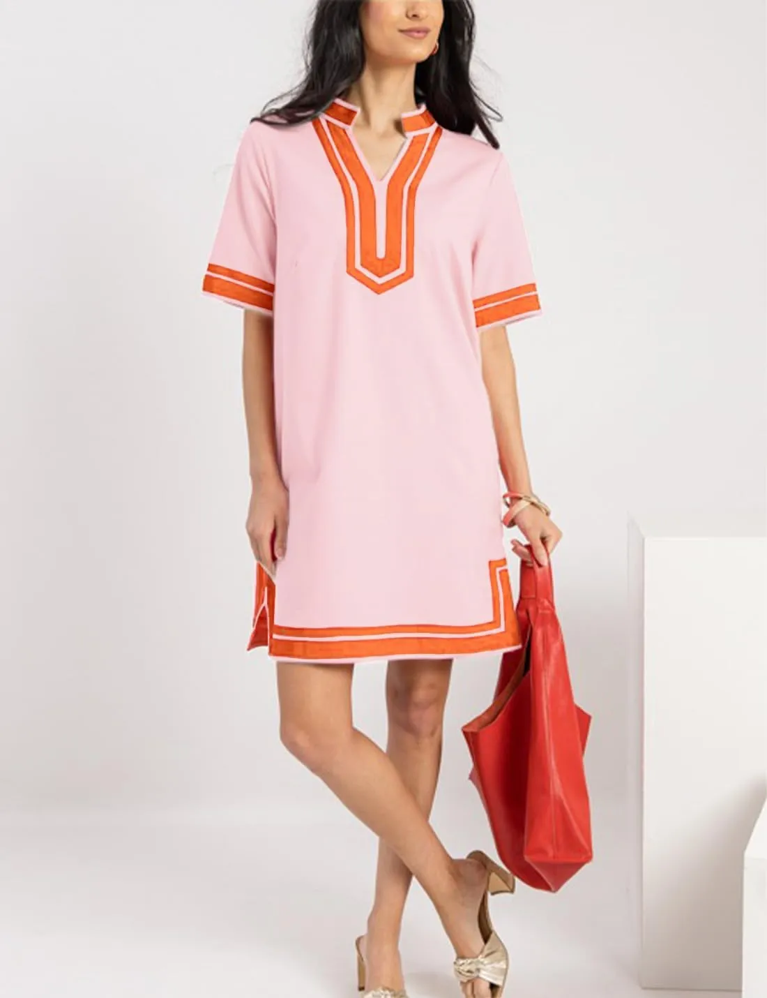 QIBABU Linen Dress for Women Color Block Swimsuit Coverup Casual Shirt Dress with Pockets