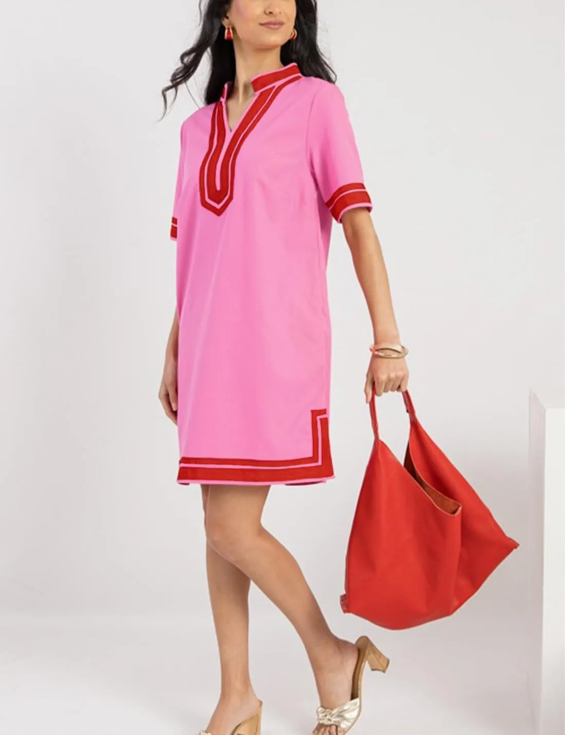 QIBABU Linen Dress for Women Color Block Swimsuit Coverup Casual Shirt Dress with Pockets