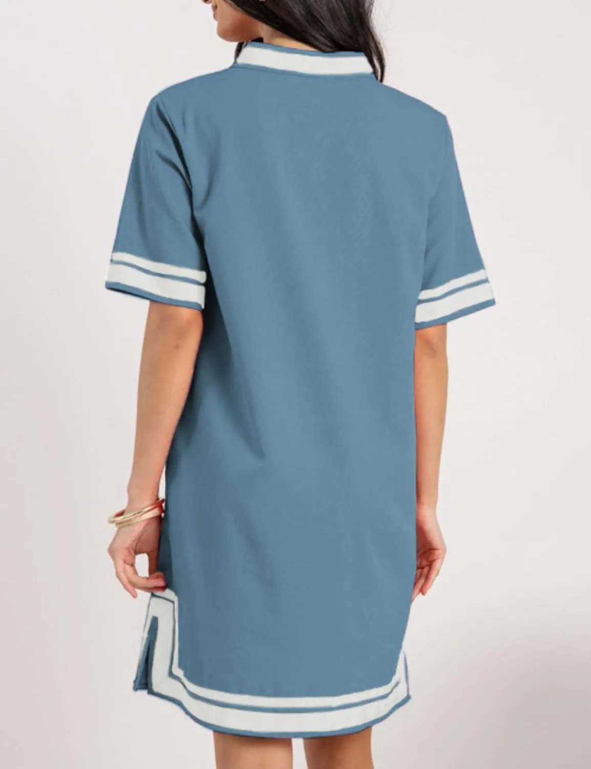QIBABU Linen Dress for Women Color Block Swimsuit Coverup Casual Shirt Dress with Pockets