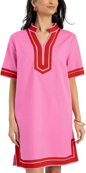 QIBABU Linen Dress for Women Color Block Swimsuit Coverup Casual Shirt Dress with Pockets
