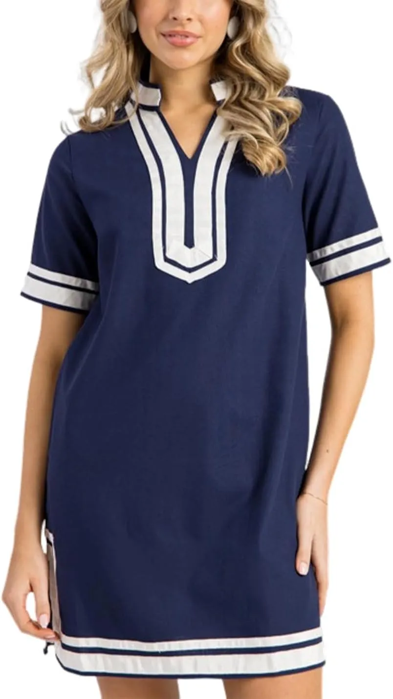 QIBABU Linen Dress for Women Color Block Swimsuit Coverup Casual Shirt Dress with Pockets