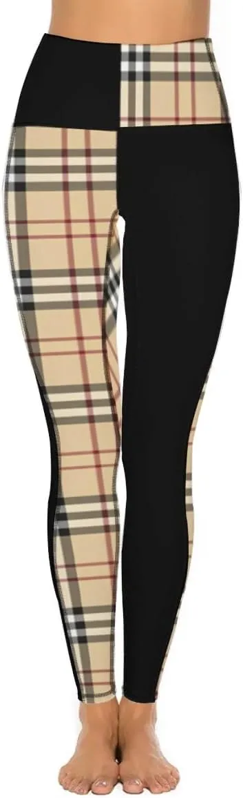 QIVICIMA Womens High Waist Workout Leggings Halloween Christmas Gym Plaid Printed Tummy Control Yoga Pants with Pockets