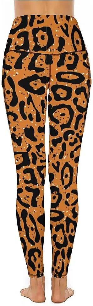 QIVICIMA Workout Leggings for Women Leopard Print High Waist Exercise Yoga Pants 4-Way Stretch Leggings with Pockets